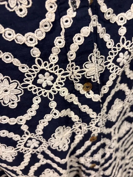 Sezane Navy and White Printed Midi Dress - Picture 2 of 4